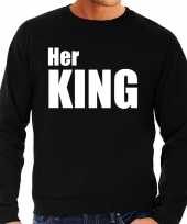 Her king sweater trui zwart met witte letters voor heren