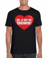 Huwelijksaanzoek t-shirt wil je met me trouwen zwart heren