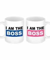 I m the boss mok roze en blauw bruiloft huwelijks koppel cadeau