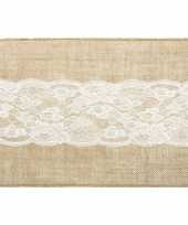 Jute tafelloper 28 x 275 cm met wit kant