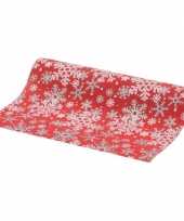 Kerst diner tafelloper rode met sneeuwvlokken 250 x 28 cm
