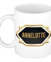 Naam cadeau mok beker annelotte met gouden embleem 300 ml