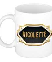Naam cadeau mok beker nicolette met gouden embleem 300 ml
