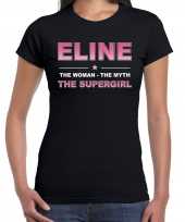 Naam cadeau t shirt shirt eline the supergirl zwart voor dames