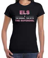 Naam cadeau t shirt shirt els the supergirl zwart voor dames