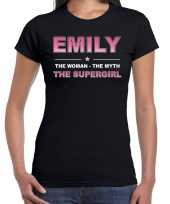 Naam cadeau t shirt shirt emily the supergirl zwart voor dames