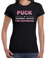 Naam cadeau t shirt shirt puck the supergirl zwart voor dames