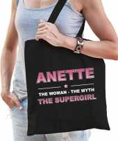 Naam cadeau tas anette the supergirl zwart voor dames