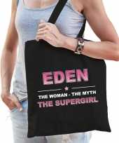 Naam cadeau tas eden the supergirl zwart voor dames