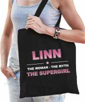Naam cadeau tas linn the supergirl zwart voor dames