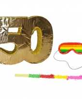 Pinata goud 50 jaar leeftijd stok masker
