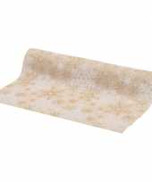 Set van 2x stuks kerst diner tafelloper beige met sneeuwvlokken 250 x 21 cm
