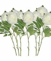 Set van 8x stuks creme witte pioenroos rozen kunstbloemen 76 cm