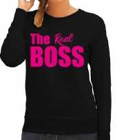 The real boss sweater trui zwart met roze letters voor dames