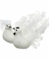 Witte duiven vogels trouwpaar decoratie 16 cm op clip